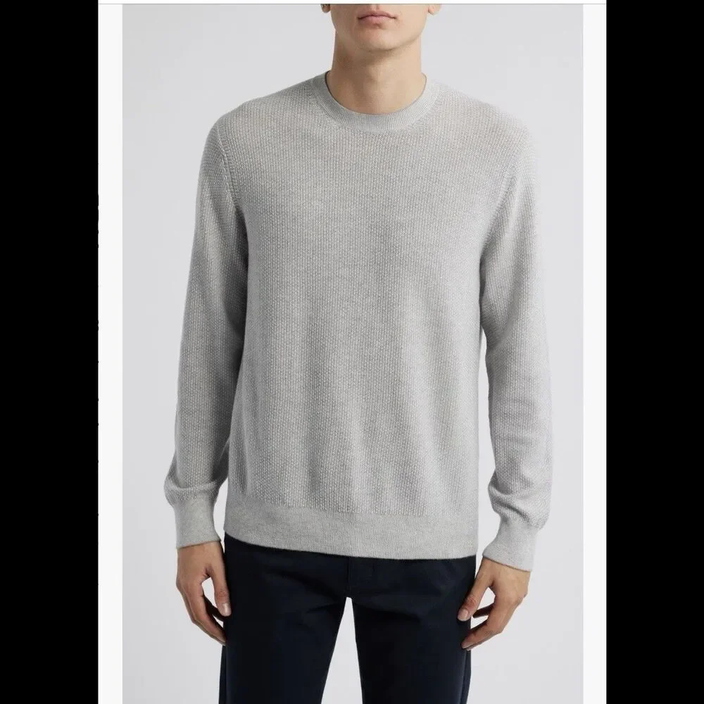 Vince Geo Jacquard Wool Cotton Cashmere Blend Crewneck Sweater Gray Mens XXL NWT